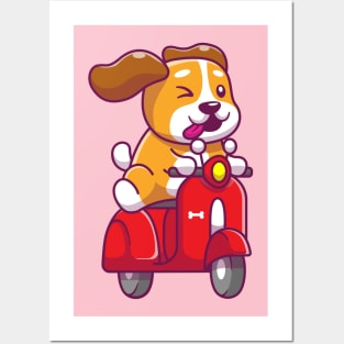 Cute dog ridding scooter Posters and Art